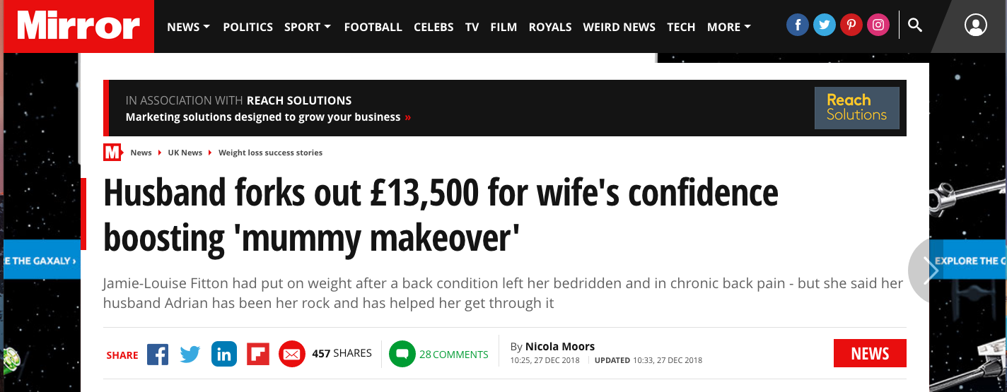 Husband forks out £13,500 for wife’s confidence boosting ‘mummy makeover’